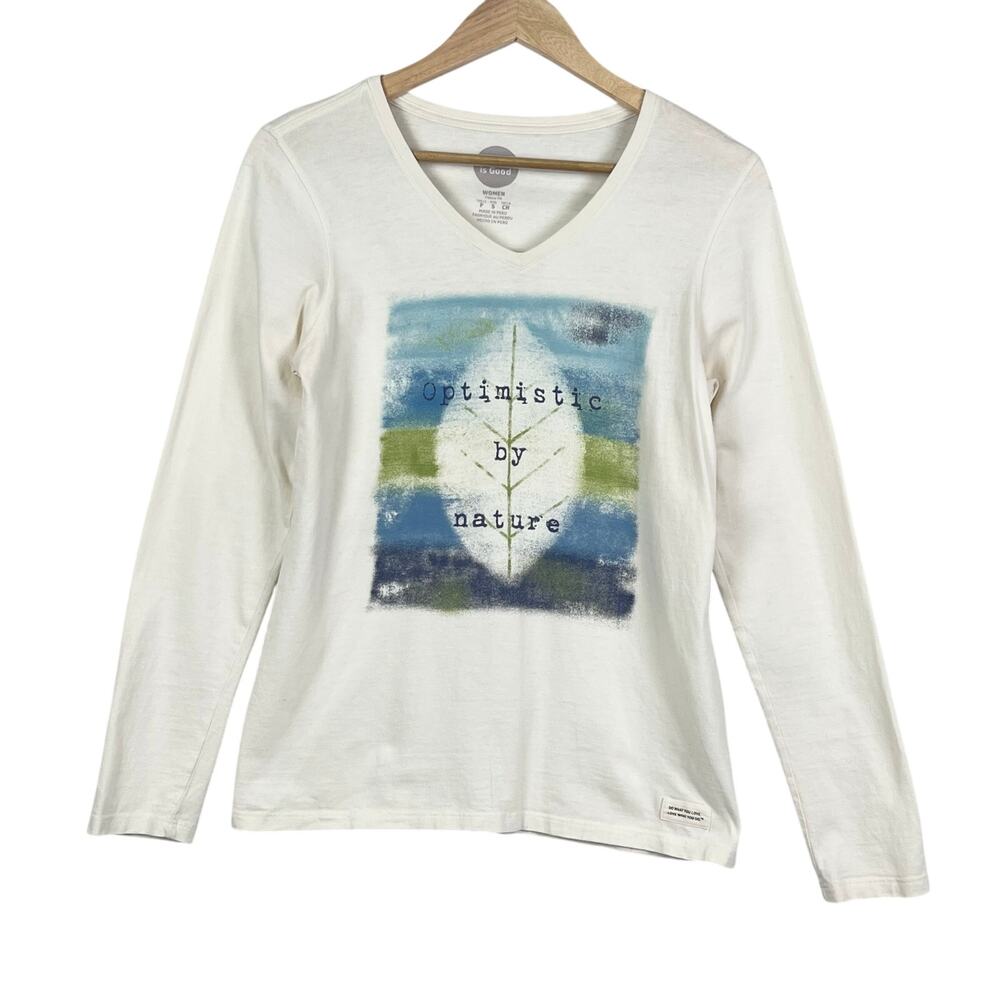 Life Is Good Optimistic By Nature White Cotton Long Sleeve Woman's T-Shirt S